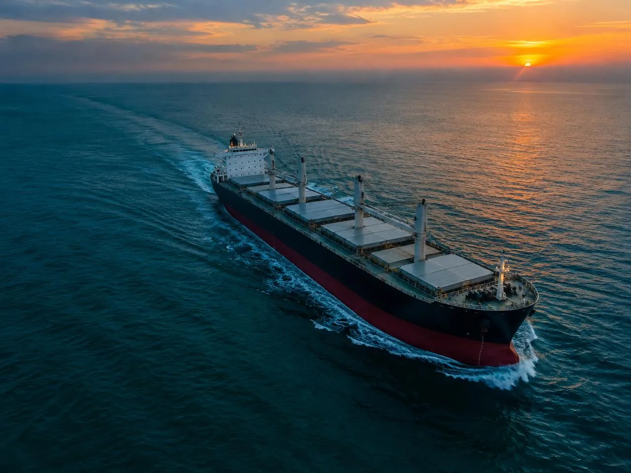 Bulk carrier ship sailing at sea